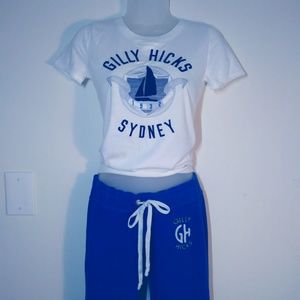 Gilly Hicks set Tee t-shirt white blue sweatpants